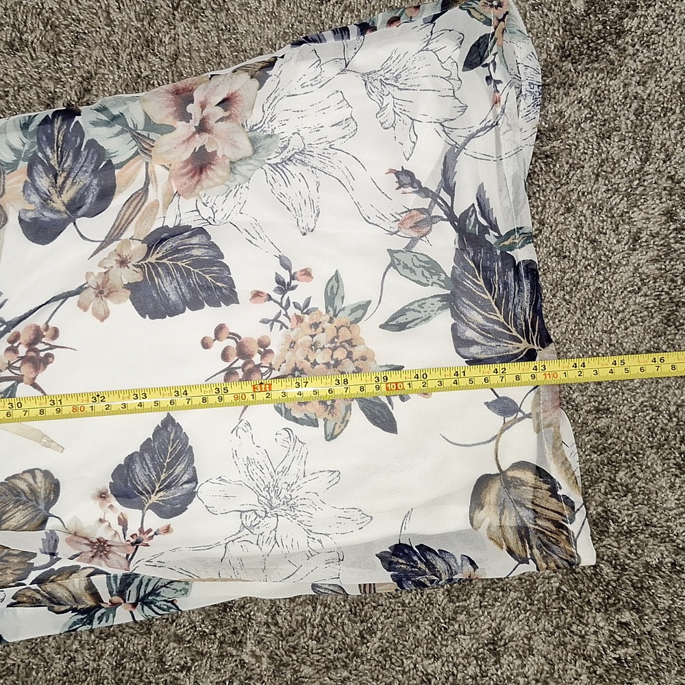 Miss Avenue wide-leg lined palazzo pants elastic waist - M - cream/white floral - Picture 5 of 5